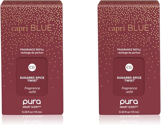 Capri Blue Pura Diffuser Refills – Luxury Home Fragrance – Long Lasting Oil Diffuser Scents with Notes of Brown Sugar, Cinnamon & Raspberry Cream (Sugared Spice Twist, Pack of 2 Pura Refills)