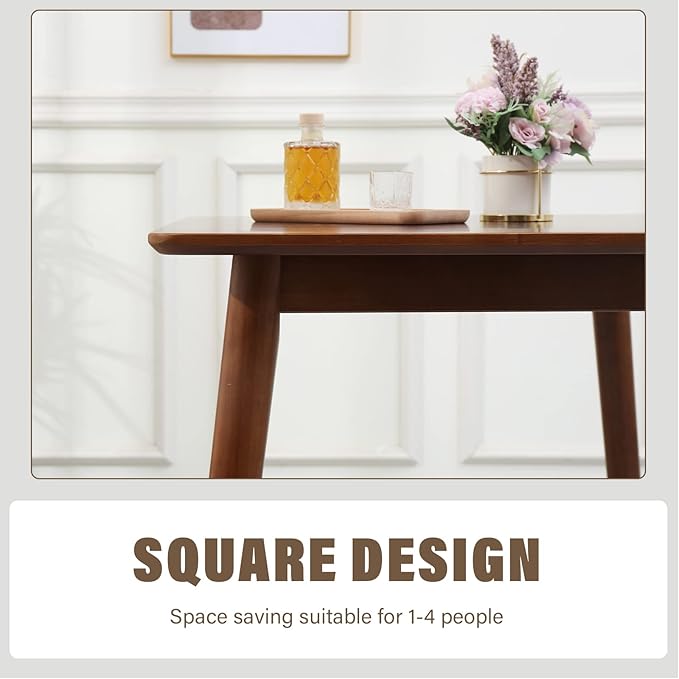 OGMILL 27.6" Small Dining Table Square for 2, Kitchen Dinner Table Rustic Space-Saving Dining Table Mid Century Modern Table with Solid Wood Leg for Small Spaces (Walnut)