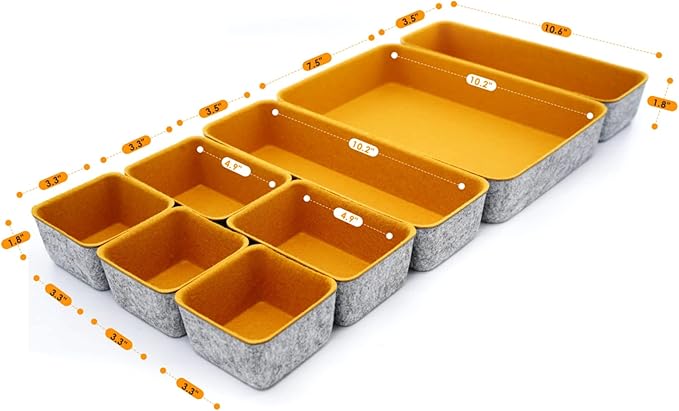 Welaxy desk drawer organizers tray felt storage bin for office suppliers entryway catchall key holder makeup crafts pens decluttering 8-piece fall gift (Curry)