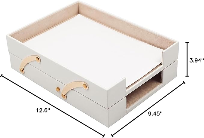 Leather Document Tray Double-Desk Organizer-Office Accessories-Desk Accessories-Office Supplies-Office Organizer - Office Gifts (White)