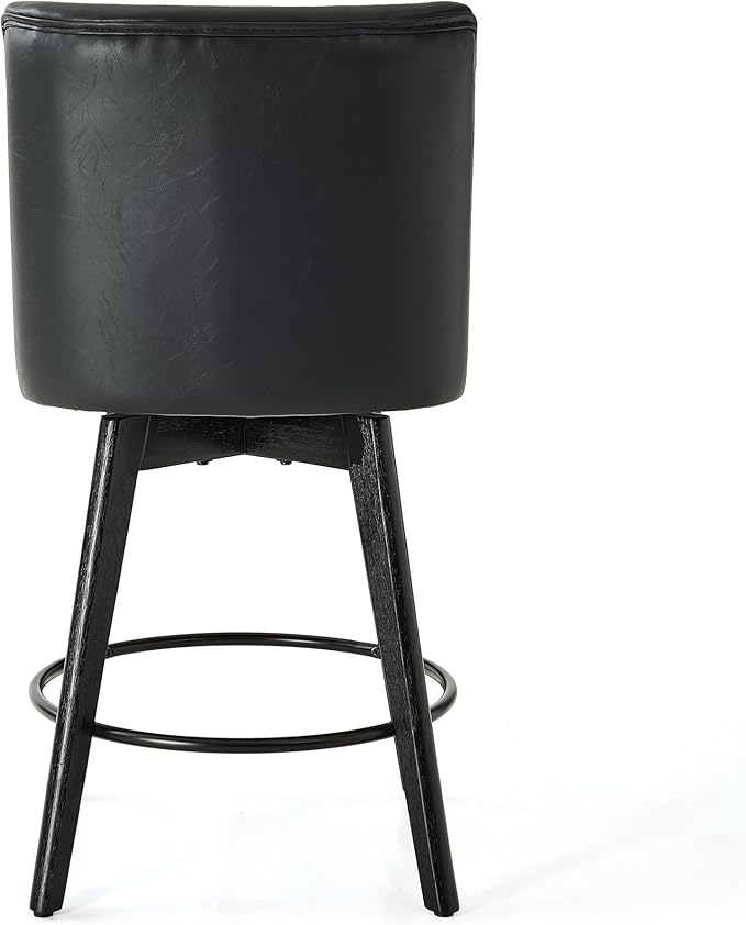 Vipbear Counter Height Bar Stools Set of 3, 26" H Swivel Bar Stools with Backs, PU Leather Upholstered Bar Chairs with Solid Wood Legs for Kitchen Island, Dining Room, Home Bar, Black