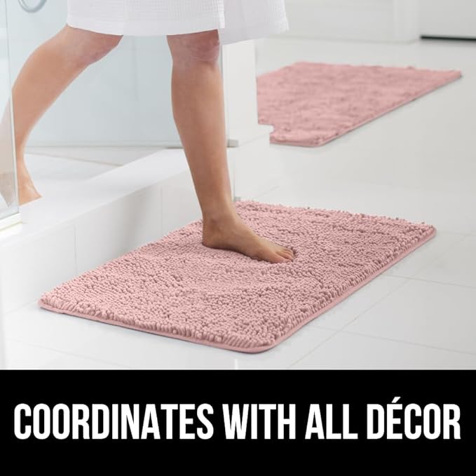 GORILLA GRIP Bath Rug Mat 30x20, Soft Absorbent Chenille, Quick Dry Microfiber Mats, Rubber Backing Washable Shower Floor Rugs, Bathmat Runner, US Designed Bathroom Home Decor Accessories Dusty Rose