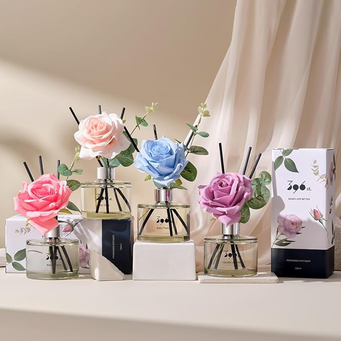 396 st. Rose Flower Reed Diffuser, Black Cherry, 200ml(6.7oz) / Reed Diffuser Sets, Home Fragrance, Scented Oils, Home & Bathroom Décor