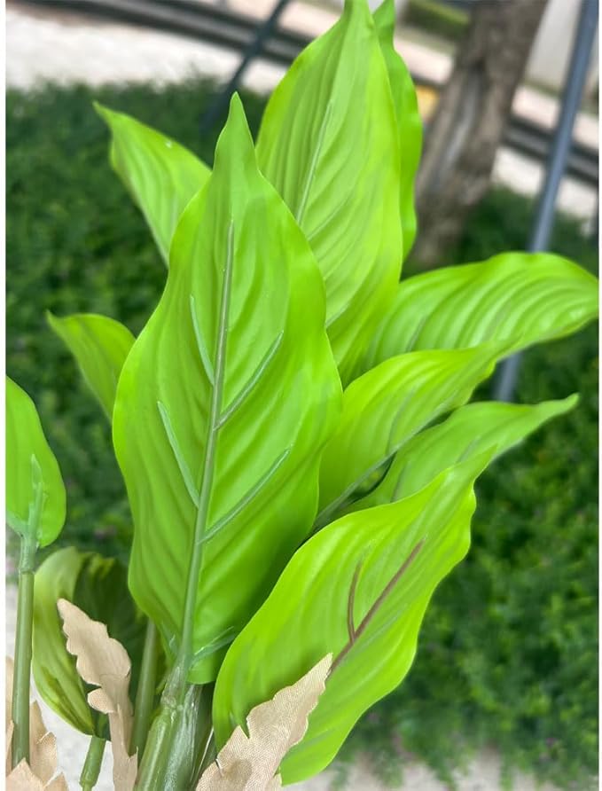 4 Bushes Perennial Hosta Artificial Variegated Green Leave Plant 15.7" Faux Dieffenbachia Tropical Plant Outdoor Shrubs Indoor Yard Decor