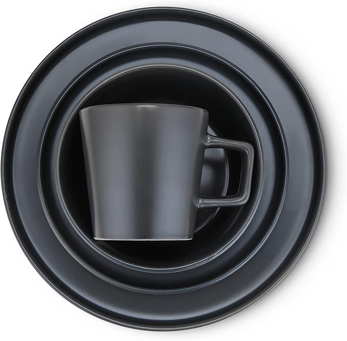 Stone Lain Coupe Stoneware Dinnerware Set, Service for 4, Gray Matte