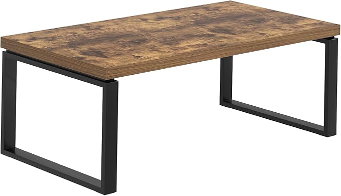 EXCEFUR Modern Coffee Table, Industrial Wood and Metal Center Table for Living Room, Rectangle Cocktail Tea Table for Home Office, Rustic Brown, 47 Inch