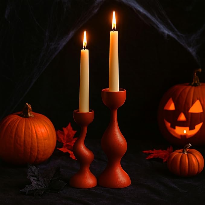 Smtyle Modern Orange Tapered Candlestick Holders Taper Candle Holders Minimalist Candle Stand Set of 2 for Dining Table, Mantel, Home, Gift or Wedding Decor