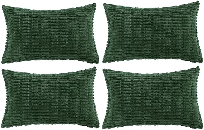 Fancy Homi 2 Packs Boho Dark Green Decorative Throw Pillow Covers 12x24 Inch for Couch Bed Sofa, Rustic Modern Farmhouse Home Decor, Soft Plush Corduroy Cute Square Cushion Case 30x60 cm