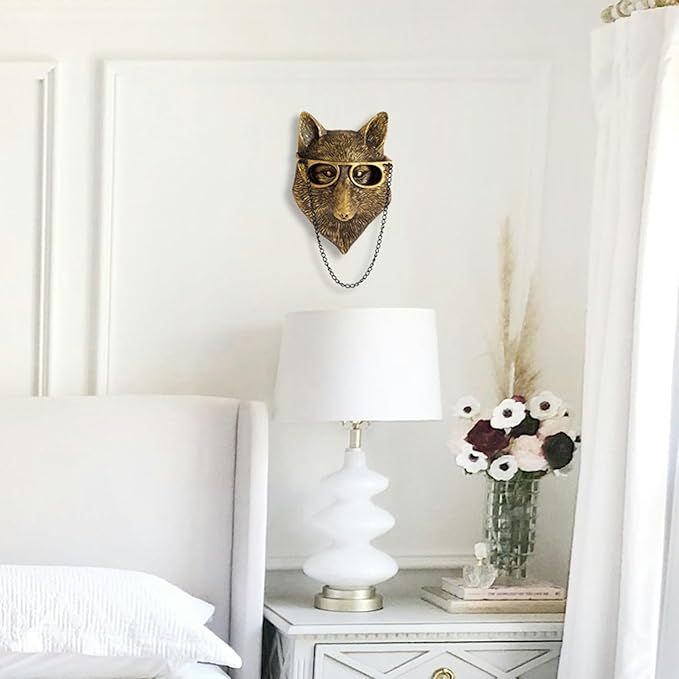 GUASDIE Animal Heads Wall Decor, Faux Deer Head Mount, Animal Sculptures Wall Decor, Resin Animal Head Wall Hanging Decoration for Living Room Bedroom Kitchen Gift,Fox