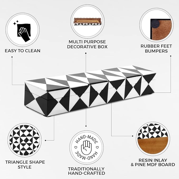 Handicrafts Home Handmade Triangle-B&W Collection Decorative Jewelry Box Organizer – Keepsakes, Trinkets, and Home Decor – Antique Coffee Table Storage, Memory Box, Farmhouse Style Decor, 10x2.5x1.5