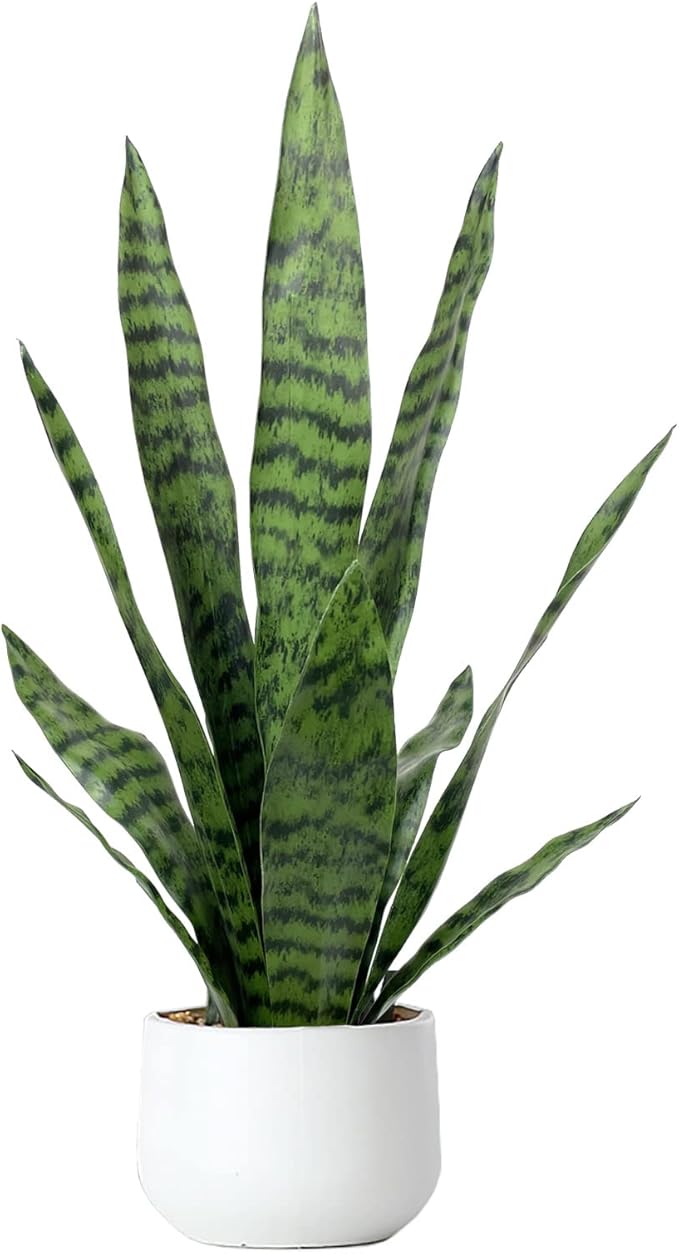 Artificial Snake Plant 22.5" Faux Agave Fake Sansevieria Artificial Potted Plants for Indoor and Outdoor Home Office Décor (White Pot)