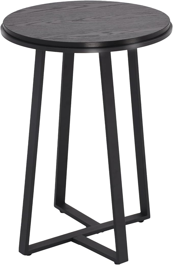 Round End Table, Small Side Table Black Color MDF Top, Metal Frame Black, Tall End Side Table for Bed Room, Coffee Tea End Table for Living Room(Round Black)