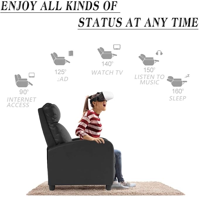 BestMassage | Recliner Chair | with 2 Point Massage Function | Black | with Lumbar Support, Adjustable Push Back, Wide Armrests, Footrest & Padded Seat | Easy Assembly | for Living Room, Home Theatre