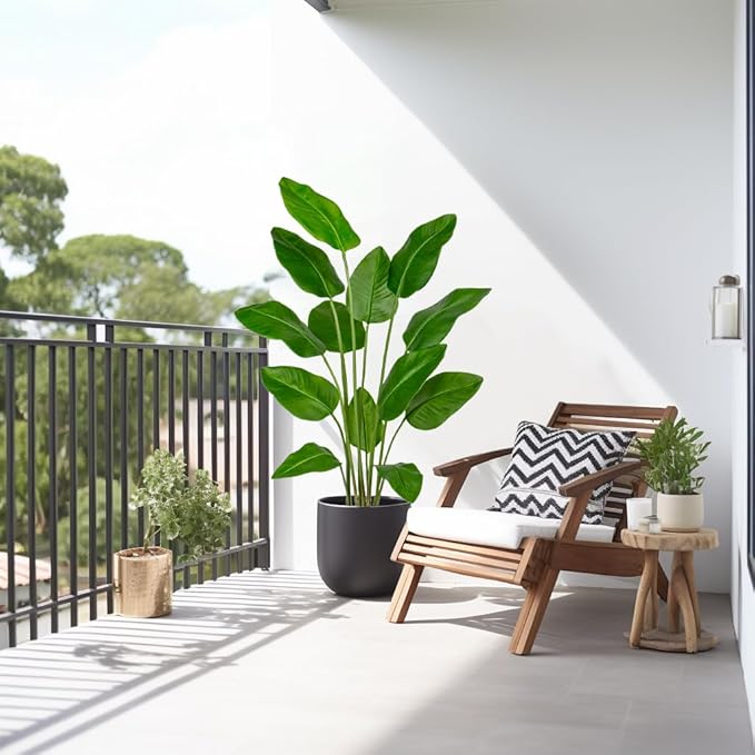 Hollyone Large Bird of Paradise Artificial Plant in Pot 5FT Tall Fake Bird of Paradise Plant Faux Tropical Palm Tree Faux Plantain Banana Leaf for Indoor Outdoor Home Office Garden Decor, 13 Leaves