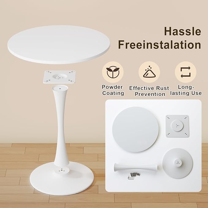 White Round Dining Table for 2 Person, 24 Inch Small Tulip Table with Pedestal for Living Room, Mid Century Modern Kitchen Tables for Office, Bistro, Pub, Bar, Wood Circle Cafe Tables,mesas de comedor