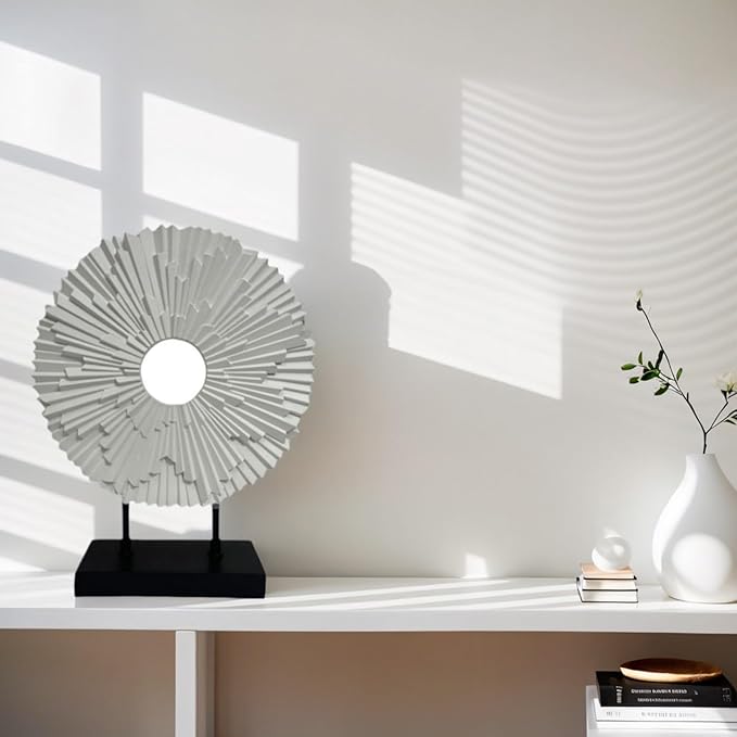 Minimalist Round Statue Above Cabinet Decor Kitchen, Modern Decorative Sculpture Home Decorations for Living Room Coffee Table, Office Decor Items, Center Pieces Decoration (White)