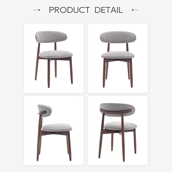 COLAMY Wooden Dining Chairs Set of 6, Modern Fabric Upholstered Dining Room Chair, Farmhouse Kitchen Chairs with Foot Pegs, Light Grey