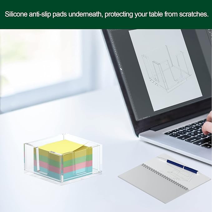 Acrylic Sticky Note Holder, Self-Stick Note Pad Holder W/O Pads - Note Dispenser Memo Pad Holder Desk Organizer for School Office Home (3''x3'' Clear - 2 Pack)