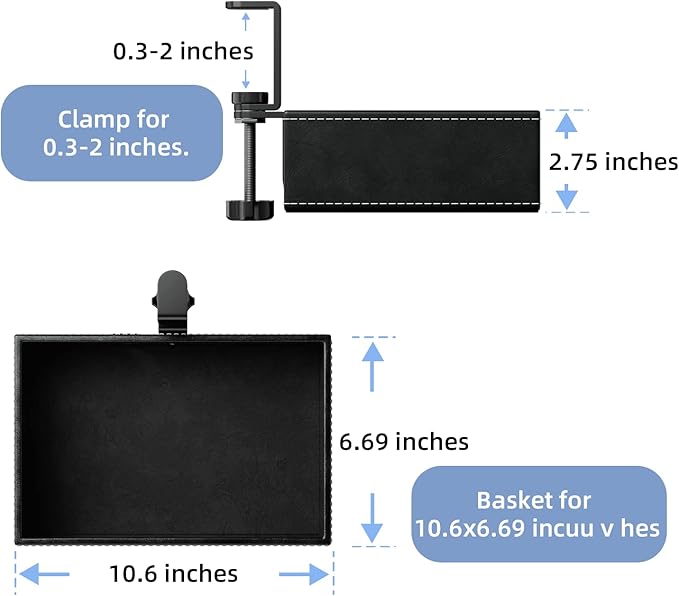 PU Leather Under Desk Organizer with 360° Rotating Clamp – for Computer Accessories, Stationery, Remote Control & Phone Storage, Black