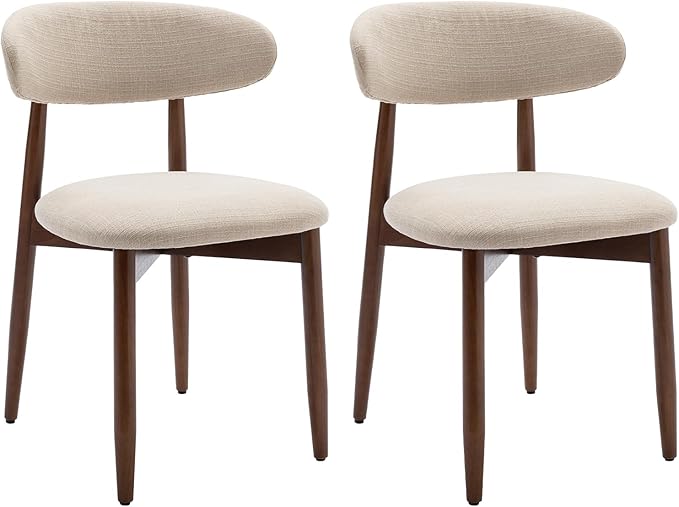 COLAMY Wooden Dining Chairs Set of 2, Modern Fabric Upholstered Kitchen Side Chairs, Farmhouse Dining Room Chair with Foot Pegs, Beige