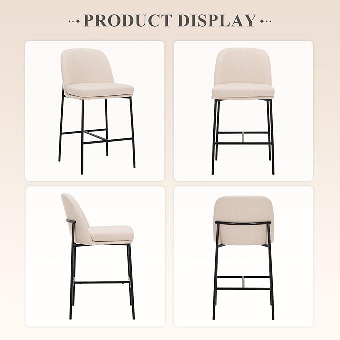 COLAMY Counter Height Bar Stools Set of 6, 25 Inch Modern Fabric Kitchen Island Stools with Back, Upholstered Counter Barstools Armless Bar Chairs with Metal Legs for Island Dining Room Bar, Beige