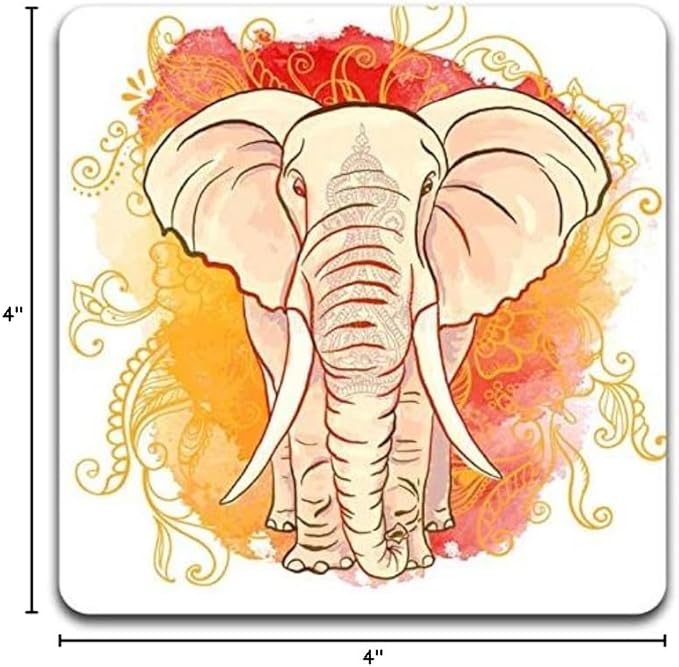 Watercolor Elephant Square Coaster Set - Made of Recycled Rubber - Set of 4