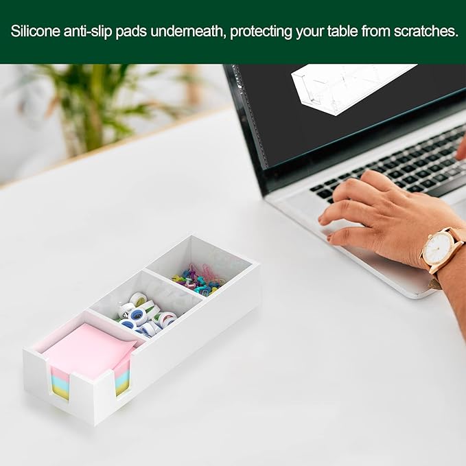 Acrylic Sticky Note Holder, Self-Stick Note Pad Holder W/O Pads - Note Dispenser Memo Pad Holder Desk Organizer for School Office Home (3''x3'' 3IN1 White)