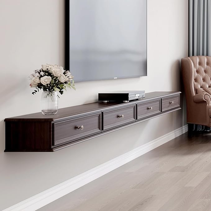 86-inch Wall-Mounted TV Stand, Accommodates 50- to 75-inch TVs, Features Hidden Cable Management, high Weight Capacity, and Space-Saving Walnut Floating TV Stand