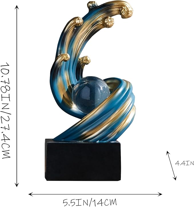 Modern Abstract Decorative Wave Statue, Blue Abstract Art Home Decor,Crystal Ball Art Wave Resin Sculpture, Office Desk Stand, Dining Table Center Decorative Aesthetics(B,Blue)