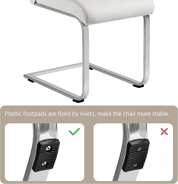 Yaheetech Dining Chairs Set of 6 Modern Faux Leather Upholstered Dining Room Chairs with High Back and Metal Chrome Legs for Kitchen/Living Room/Restaurant, White