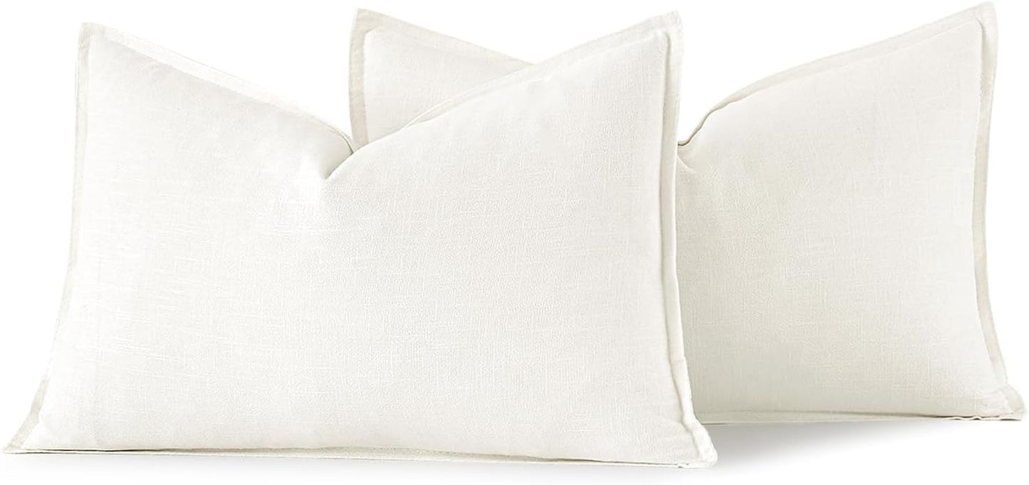 MIULEE Decorative Linen Lumbar Pillow Covers 12x20 Inch Cream White Boho Farmhouse Neutral Couch Throw Pillows Christmas for Bed Pack of 2 Accent Modern Pillowcase Sofa Livingroom Home Decor