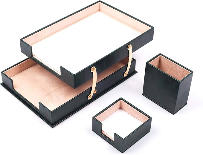MOOGCO Bonded Set Luxury Leather Desk Pad & Desk Organization Essentials Desk Organizer Leather Desk Organizer (Green)