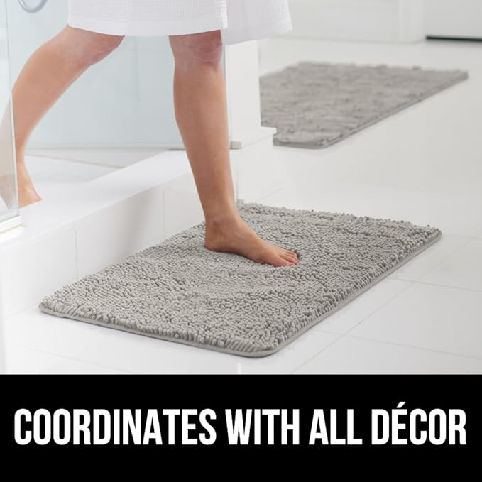 GORILLA GRIP Bath Rug Mat 42x24, Soft Absorbent Chenille, Quick Dry Microfiber Mats, Rubber Backing Washable Shower Floor Rugs, Bathmat Runner, US Designed Bathroom Home Decor Accessories Light Gray