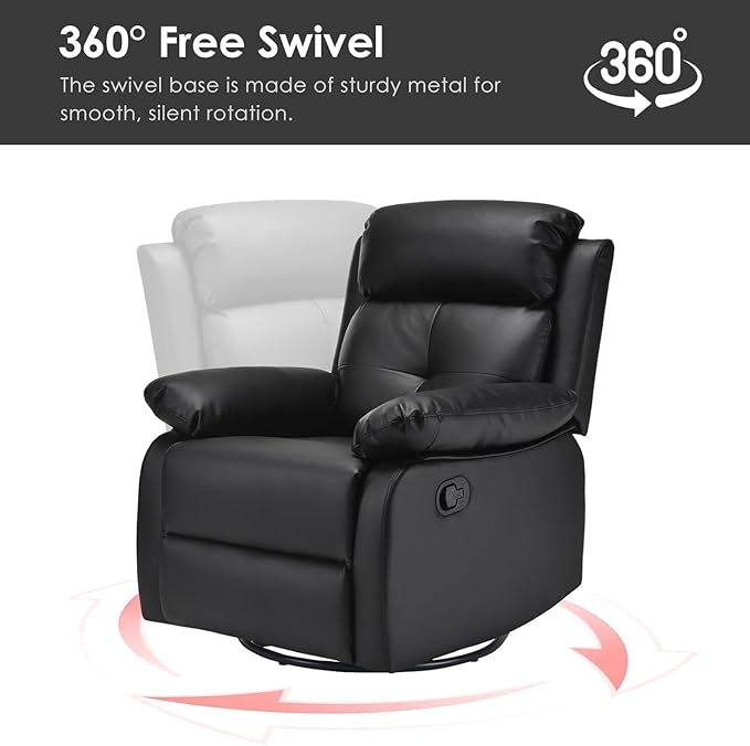 Swivel Rocker Recliner, 360 Swivel Small Recliners with 30 Degree, 90-150 Degree Angle, Faux Leather Lift Chair for Home Theater Seating, Adults, Living Room, Bedroom, Black