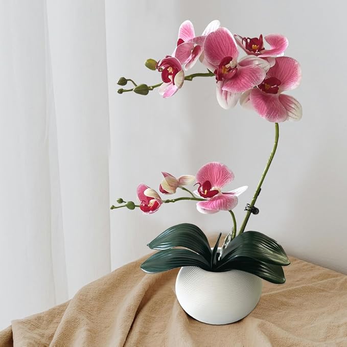 LESING Artificial Potted Orchid Flower for Table Centerpieces,Real Touch Fake Orchid Flowers in Vase for Home Decoration (Style 5,Pink)