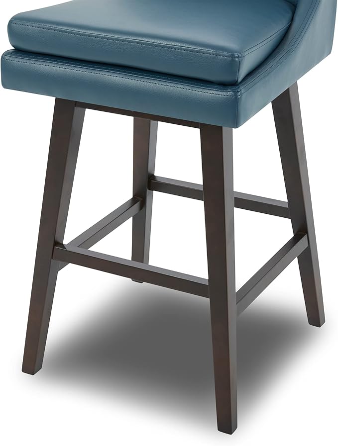 CHITA Bar Height Swivel Barstool with Back Set of 2, FSC Certified Upholstered Bar Stool, 30.7" H Seat Height, PU Leather in Dark Blue