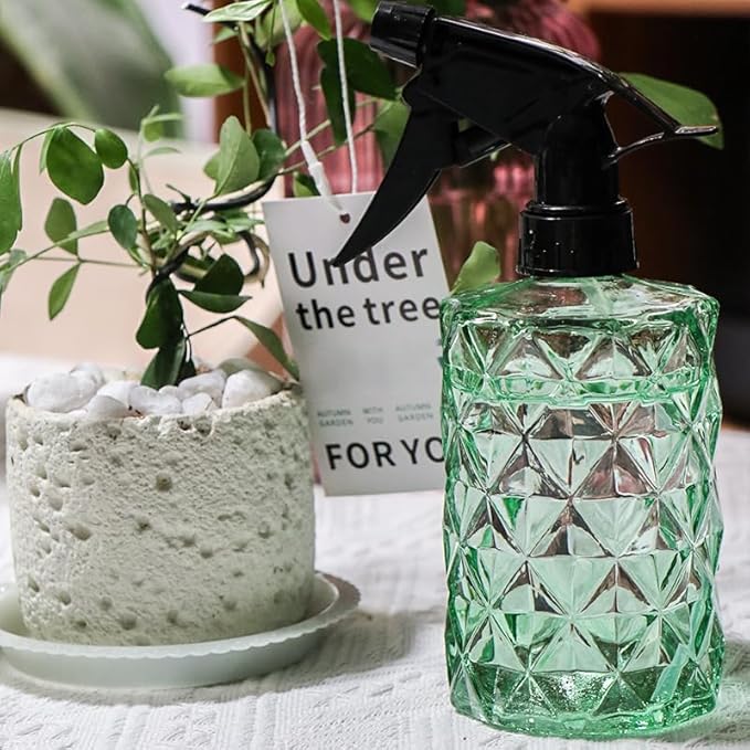 OFFIDIX Fine Mist Plant Mister, Handheld Pressure Glass Spray Bottles, 0.35L/11.8oz Watering Can with Adjustable Nozzle for Outdoor Indoor Gardening and Cleaning Work (Green)