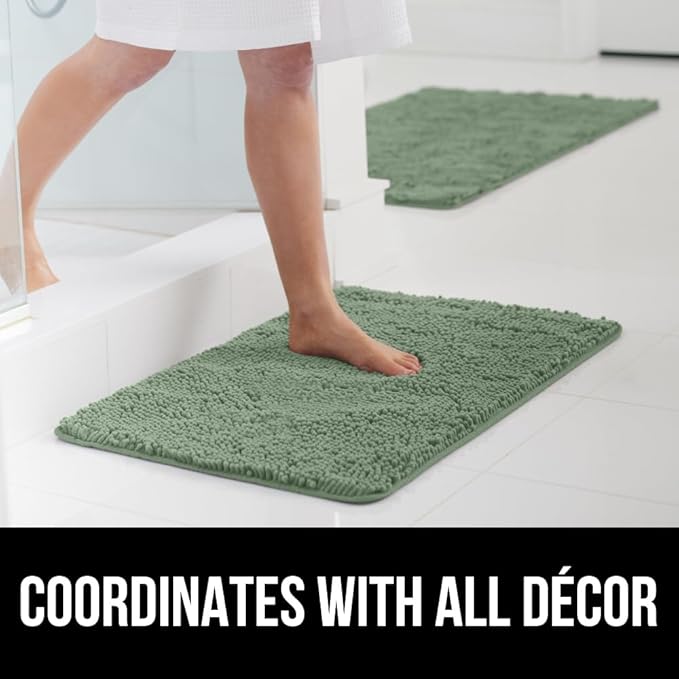 GORILLA GRIP Bath Rug Mat, Soft Absorbent Chenille, Quick Dry Microfiber Mats, Rubber Backing Washable Shower Floor Rugs, Bathmat Runner, US Designed Bathroom Home Decor Accessories 24x17 Sage Green
