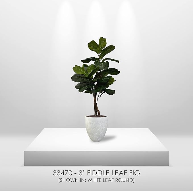 Cypress & Alabaster Handmade 3ft Fiddle Leaf Fig Ficus Lyrata Artificial Tree with Ethically Sourced Real Wood Trunks, Hypoallergenic, 3-Foot, Green