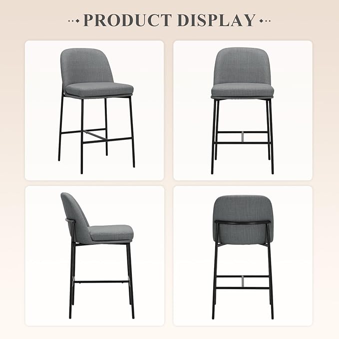 COLAMY Counter Height Bar Stools Set of 2, 25 Inch Modern Fabric Kitchen Island Stools with Back, Upholstered Counter Barstools Armless Bar Chairs with Metal Legs for Island Dining Room Bar,Dark Grey