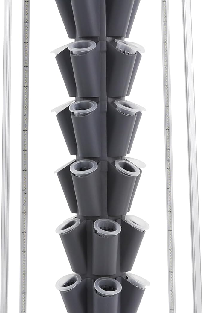 Hydroponic Growing Tower with Grow Lights, 40 Holes Vertical Planter Tower Hydroponics Growing System Kit with Wheels, for Fruits, Vegetables, Herbs and Miniature Greens (Gray)