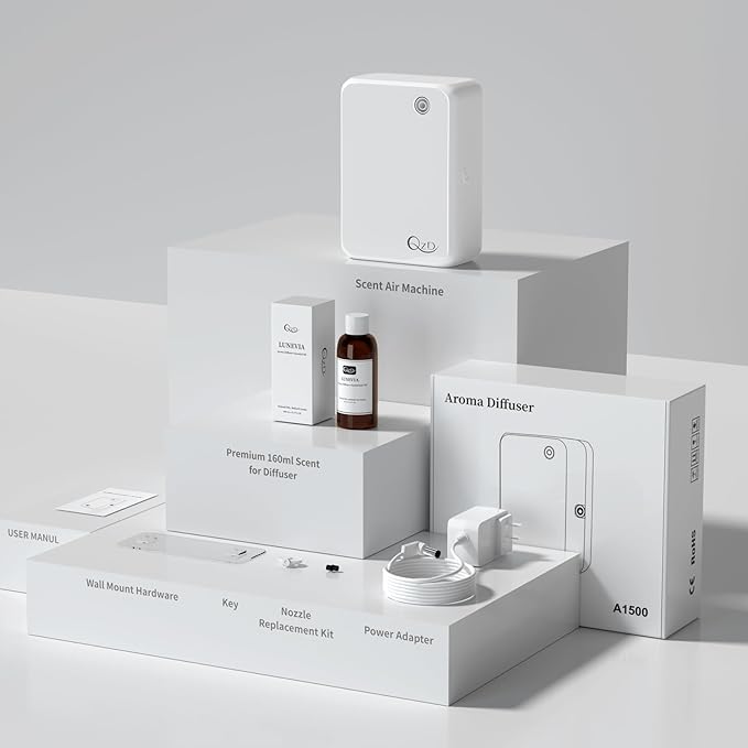 Smart Scent Air Machine with 500ML Capacity, Waterless Cold Air Diffuser for Home & Commercial Use, Covers up to 2500 Sq.Ft, Includes 160ML LUNEVIA Aromatherapy Oil