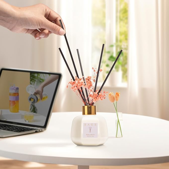 SAGE Hotel Reed Diffuser - Inspired by Westin Room Scent | 3.4oz Bergamot White Tea Scent Diffusers for Home | Preserved Real Flower & Oil Diffuser Sticks | Nightstand or Bathroom Decor for Shelves
