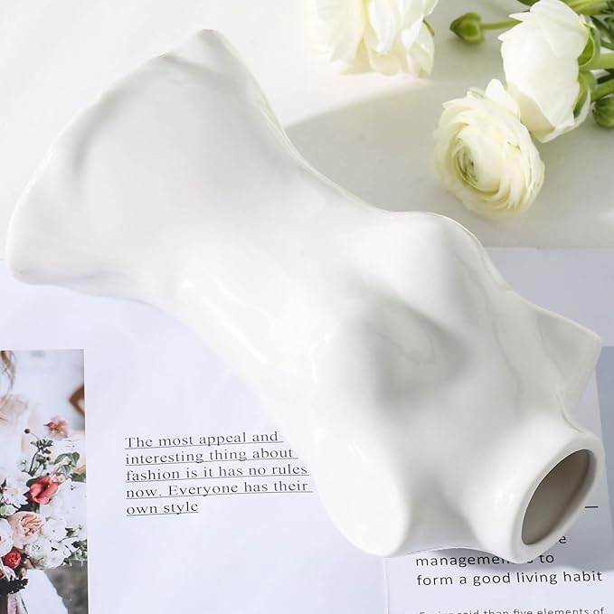 hjn Female Body Vase- Flower Vase fo Decor, White Ceramic Vase for Flowers,Morden Art Vase Woman Shape Vase for Living Room/Home Decor Accents/Bookshelf/Mantel-White
