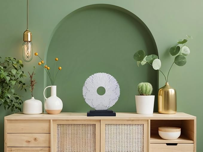 Minimalist Round Sculpture Decorative Objects Above Cabinet Decor Kitchen Modern Home Decor Items for Living Room Tv Stand, Center Pieces, Shelf, Coffee Table Decorations Accents (White)