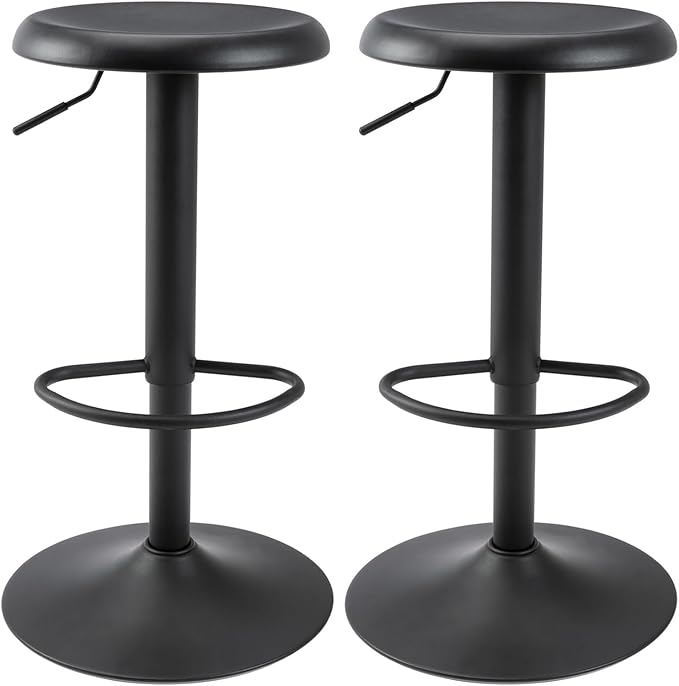 Brage Living Bar Stools Set of 2, Adjustable Height Swivel Bar Stools, Metal Airlift Barstools, Backless Counter Height Bar Chairs for Kitchen Dining Room Pub Cafe (Black)