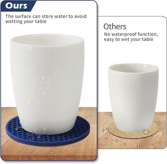 Coasters Set of 6 with Holder,Coasters for Drinks,Coffee Table Decor Coaster,Suitable for Kinds Cups,Anti-Slip,Non-Stick,Silicone Cup Coaster and Living Room Decor (6 Pcs, Navy Blue)