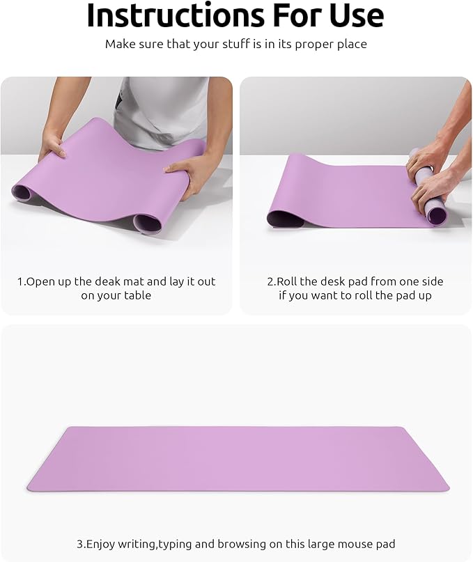 YSAGi Leather Desk Pad Protector, Office Desk Mat, Large Mouse Pad, Non-Slip PU Leather Desk Blotter, Laptop Desk Pad, Waterproof Desk Writing Pad for Office and Home (Taro Purple, 23.6" x 13.8")