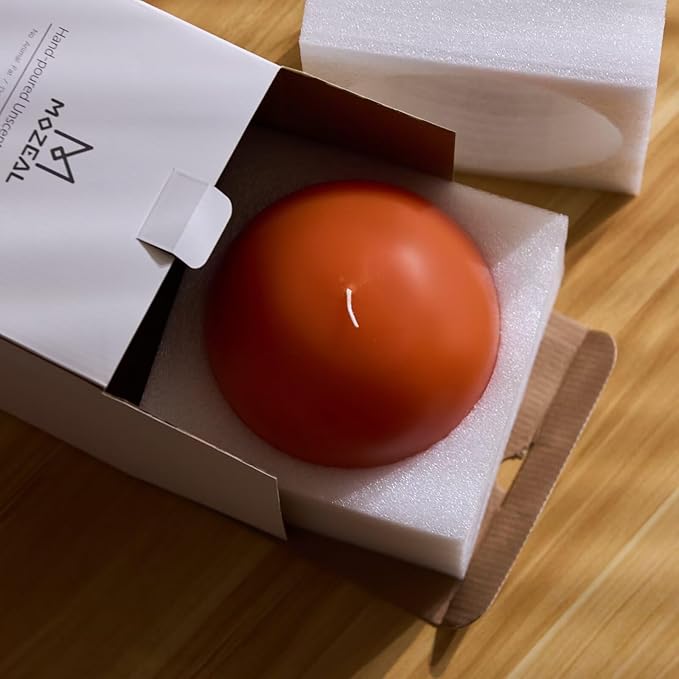 MOZEAL Hand-Poured, 6 Inch Orange Large Round Ball Candles - Elegant Orange Round Pillar Candles, Dripless, Unscented, Smokeless, Ideal for Halloween Decor.