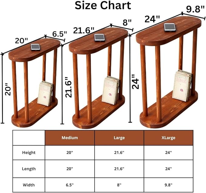 Oval Solid Wood Narrow Side Table, Slim Small Pedestal Coffee Table for Living Room, Modern Minimalist Design for Small Spaces, Recliner Drink Table (Chestnut, Medium)